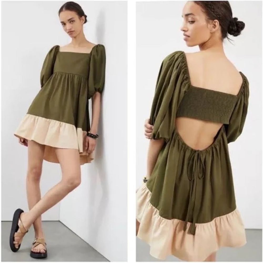 Olive Green Sachin & Babi Puff Sleeve Dress